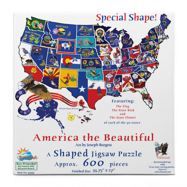 SUNSOUT INC - America the Beautiful - 1000 pc Special Shape Jigsaw Puzzle by Artist: Joseph Burgess - Finished Size 34.75" x 27" - MPN# 95995