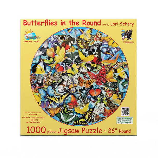 SUNSOUT INC - Butterflies in the Round - 1000 pc Round Jigsaw Puzzle by Artist: Lori Schory - Finished Size 26" rd - MPN# 34953