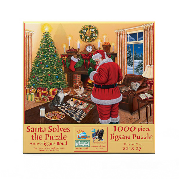 SUNSOUT INC - Santa Solves the Puzzle - 1000 pc Jigsaw Puzzle by Artist: Higgins Bond - Finished Size 20" x 27" Christmas - MPN# 45865