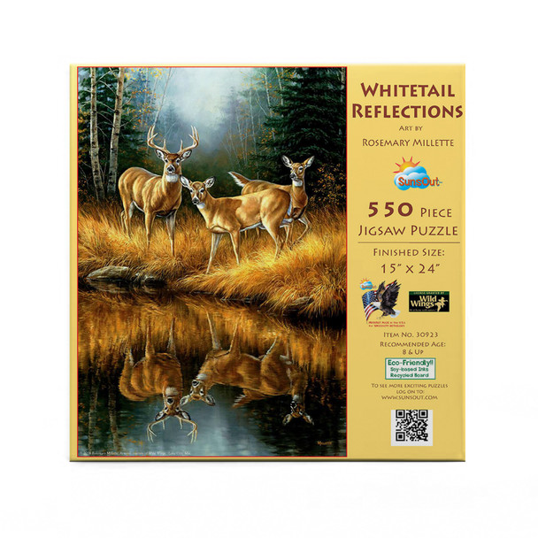 SUNSOUT INC - Whitetail Reflections - 550 pc Jigsaw Puzzle by Artist: Rosemary Millette - Finished Size 15" x 24" - MPN# 30923