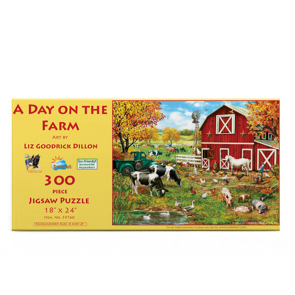 SUNSOUT INC - A Day on the Farm - 300 pc Jigsaw Puzzle by Artist: Liz Goodrick Dillon - Finished Size 18" x 24" - MPN# 59760
