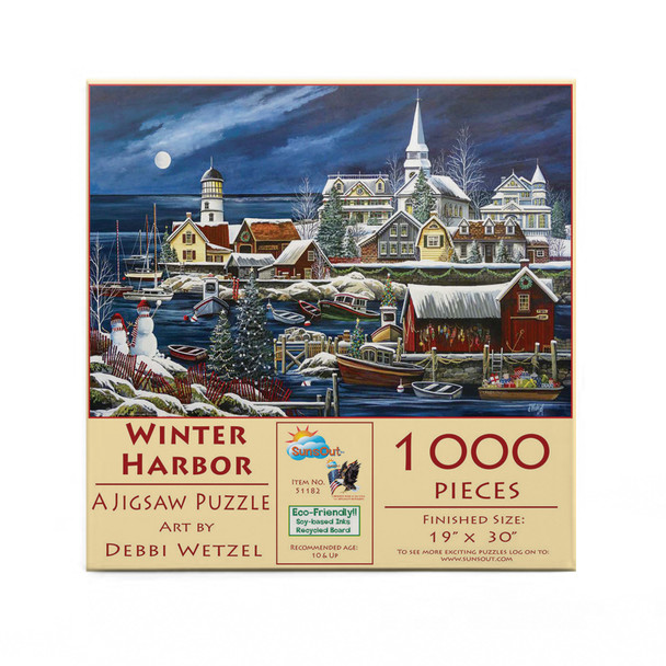 SUNSOUT INC - Winter Harbor - 1000 pc Jigsaw Puzzle by Artist: Debbi Wetzel - Finished Size 19" x 30" - MPN# 51182