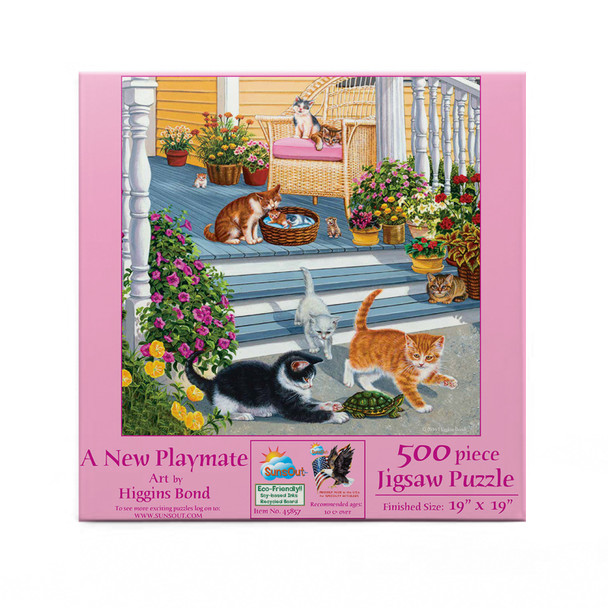 SUNSOUT INC - A New Playmate - 500 pc Jigsaw Puzzle by Artist: Higgins Bond - Finished Size 19" x 19" - MPN# 45857