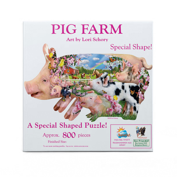 SUNSOUT INC - Pig Farm - 800 pc Special Shape Jigsaw Puzzle by Artist: Lori Schory - Finished Size 37.5" x 23.5" - MPN# 97077