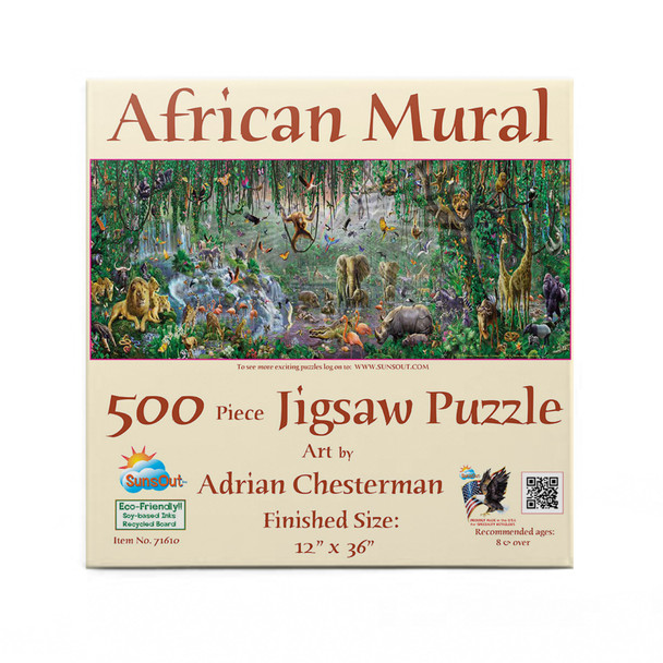 SUNSOUT INC - African Mural - 500 pc Jigsaw Puzzle by Artist: Adrian Chesterman - Finished Size 12" x 36" - MPN# 71610