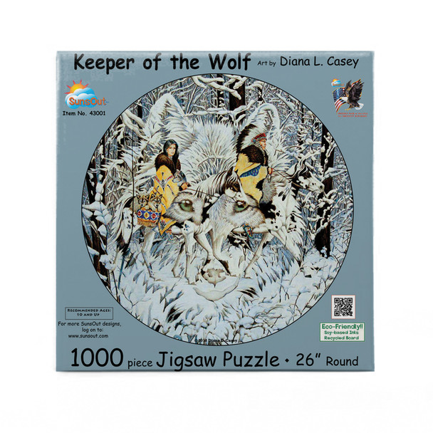 SUNSOUT INC - Keeper of the Wolf - 1000 pc Round Jigsaw Puzzle by Artist: Diana Casey - Finished Size 26" rd - MPN# 43001 SUNSOUT INC - Keeper of the Wolf - 1000 pc Round Jigsaw Puzzle by Artist: Diana Casey - Finished Size 26" rd - MPN# 43001