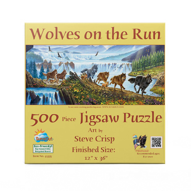 SUNSOUT INC - Wolves on the Run - 500 pc Jigsaw Puzzle by Artist: Steve Crisp - Finished Size 12" x 36" - MPN# 57356