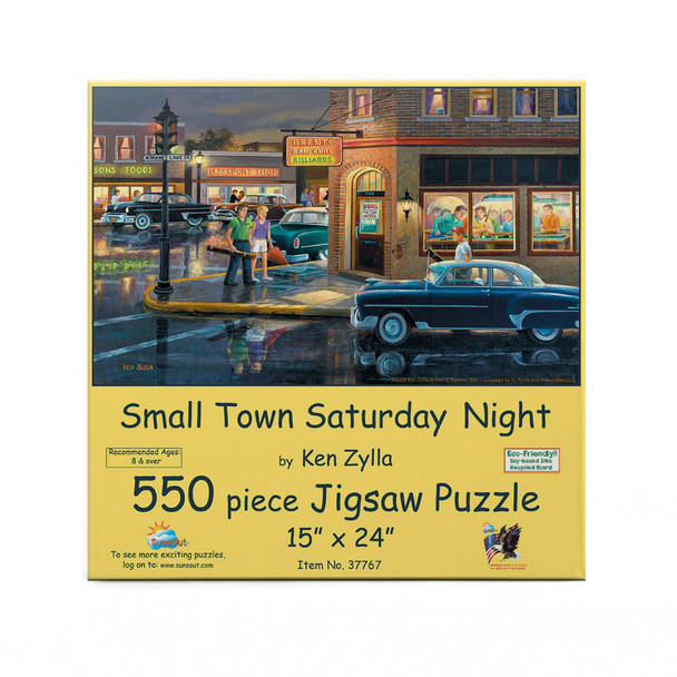 SUNSOUT INC - Small Town Saturday Night - 550 pc Jigsaw Puzzle by Artist: Ken Zylla - Finished Size 15" x 24" - MPN# 37767