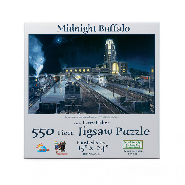 SUNSOUT INC - Midnight Buffalo - 550 pc Jigsaw Puzzle by Artist: Larry Fisher - Finished Size 15" x 24" - MPN# 49404