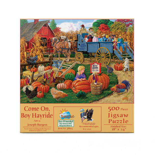 SUNSOUT INC - Come On, Boy Hayride - 500 pc Jigsaw Puzzle by Artist: Joseph Burgess - Finished Size 18" x 24" Halloween - MPN# 38804