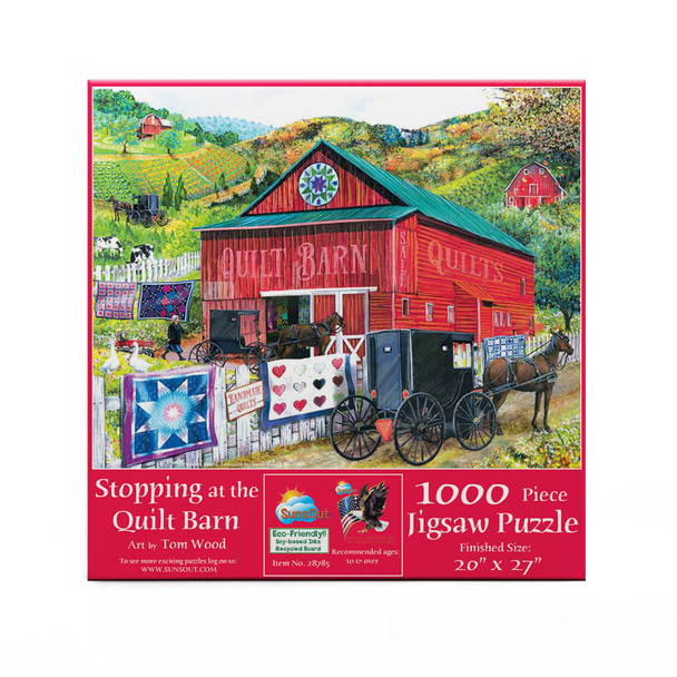SUNSOUT INC - Stopping at the Quilt Barn - 1000 pc Jigsaw Puzzle by Artist: Tom Wood - Finished Size 20" x 27" - MPN# 28785