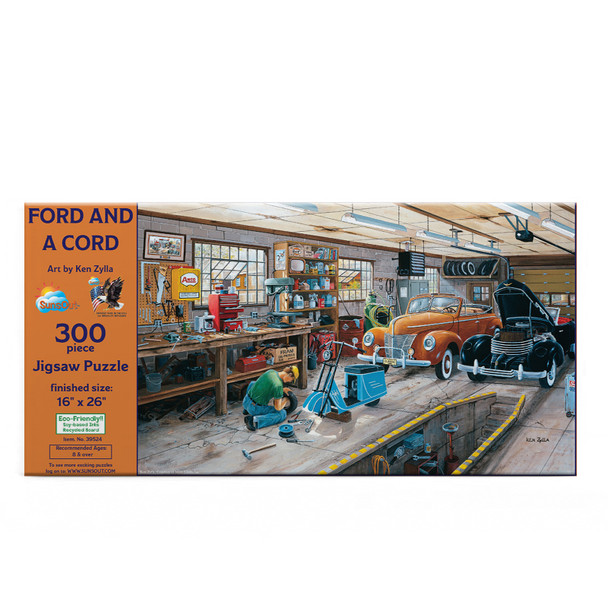 SUNSOUT INC - A Ford and a Cord - 300 pc Jigsaw Puzzle by Artist: Ken Zylla - Finished Size 16" x 26" - MPN# 39524