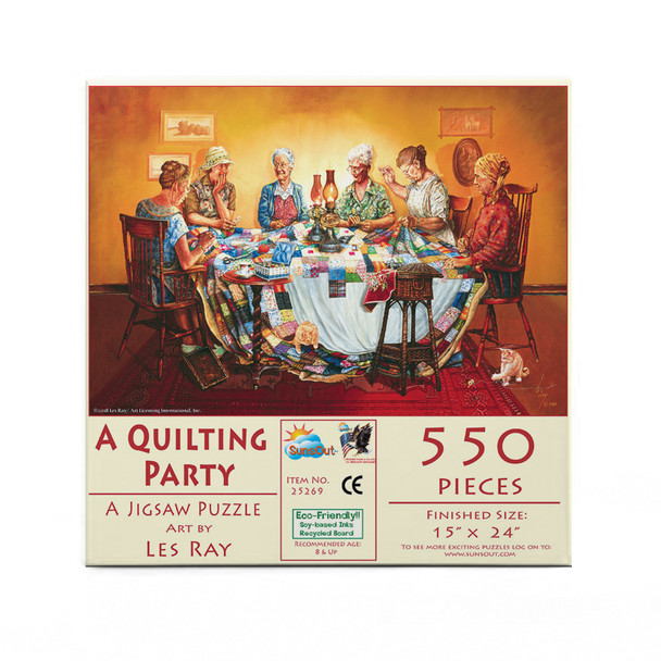 SUNSOUT INC - A Quilting Party - 550 pc Jigsaw Puzzle by Artist: Les Ray - Finished Size 15" x 24" - MPN# 25269