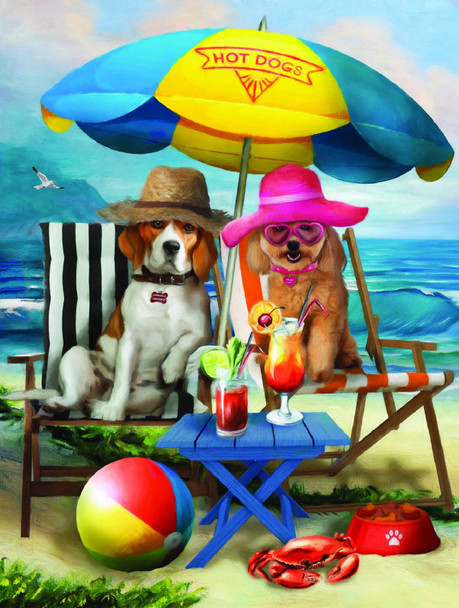 SUNSOUT INC - Beach Dogs - 300 pc Jigsaw Puzzle by Artist: Tom Wood - Finished Size 18" x 24" - MPN# 28884