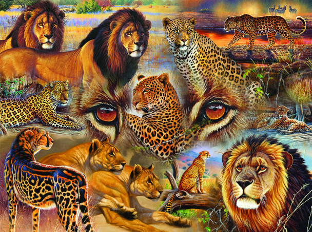 SUNSOUT INC - Big Cats of the Plains - 500 pc Jigsaw Puzzle by Artist: Cynthie Fisher - Finished Size 18" x 24" - MPN# 70934