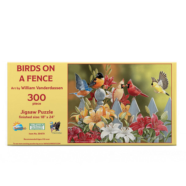 SUNSOUT INC - Birds on a Fence - 300 pc Jigsaw Puzzle by Artist: William Vanderdassen - Finished Size 18" x 24" - MPN# 30479