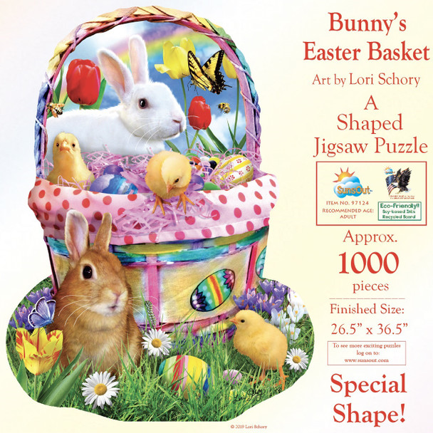 SUNSOUT INC - Bunny's Easter Basket - 1000 pc Special Shape Jigsaw Puzzle by Artist: Lori Schory - Finished Size 26.5" x 36.5" Easter - MPN# 97124