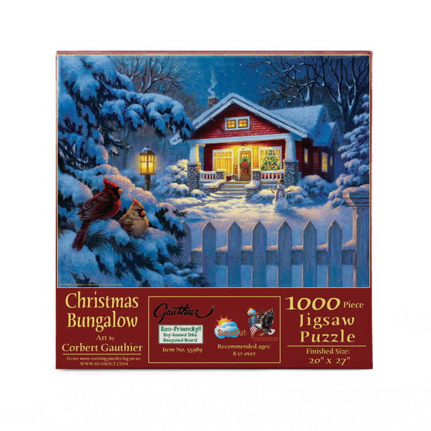 SUNSOUT INC - Christmas Bungalow - 1000 pc Jigsaw Puzzle by Artist: Corbert Gauthier - Finished Size 20" x 27" Christmas - MPN# 55989