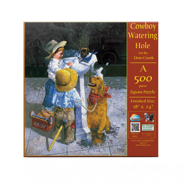 SUNSOUT INC - Cowboy Watering Hole - 500 pc Jigsaw Puzzle by Artist: Don Crook - Finished Size 18" x 24" - MPN# 36052
