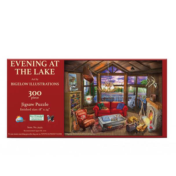 SUNSOUT INC - Evening at the Cabin - 300 pc Jigsaw Puzzle by Artist: Bigelow Illustrations - Finished Size 18" x 24" - MPN# 31425
