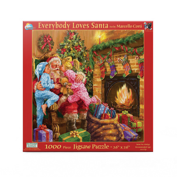 SUNSOUT INC - Everyone Loves Santa - 1000 pc Jigsaw Puzzle by Artist: Marcello Corti - Finished Size 26" x 26" Christmas - MPN# 60649