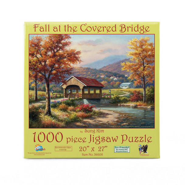 SUNSOUT INC - Fall at the Covered Bridge - 1000 pc Jigsaw Puzzle by Artist: Sung Kim - Finished Size 20" x 27" - MPN# 36608