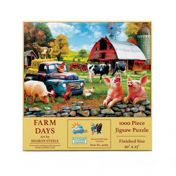 SUNSOUT INC - Farm Days - 1000 pc Jigsaw Puzzle by Artist: Sharon Steele - Finished Size 20" x 27" - MPN# 42063