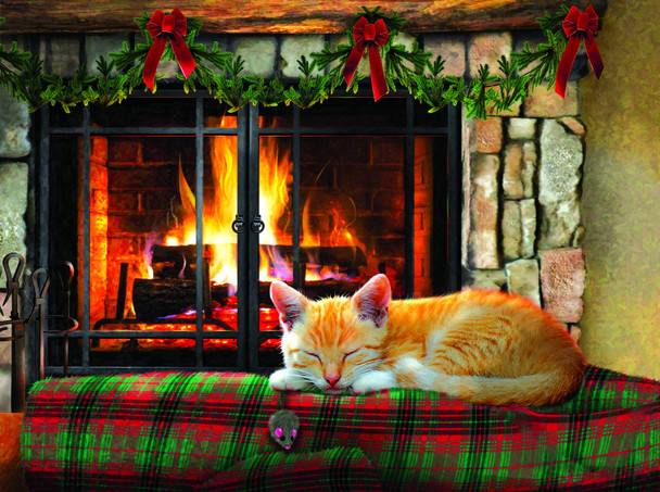 SUNSOUT INC - Fireside Snooze - 500 pc Jigsaw Puzzle by Artist: Giordano Studios - Finished Size 18" x 24" Christmas - MPN# 37138