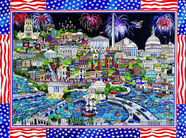 SUNSOUT INC - Fireworks over Washington DC - 1000 pc Jigsaw Puzzle by Artist: Sharie Hatchett Bohlmann - Finished Size 20" x 27" Fourth of July - MPN# 74058