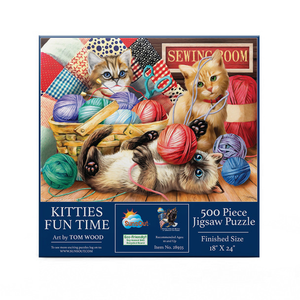 SUNSOUT INC - Kitties Fun Time - 500 pc Jigsaw Puzzle by Artist: Tom Wood - Finished Size 18" x 24" - MPN# 28935