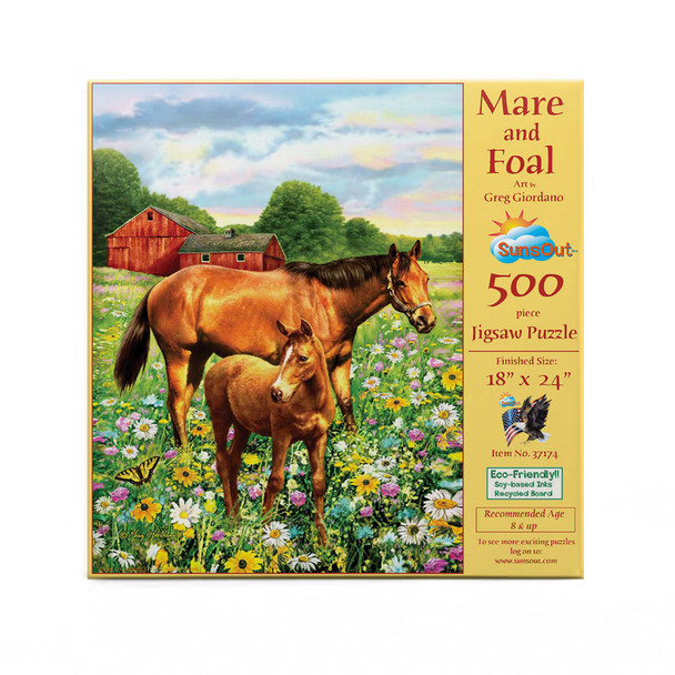 SUNSOUT INC - Mare and Foal - 500 pc Jigsaw Puzzle by Artist: Giordano Studios - Finished Size 18" x 24" - MPN# 37174