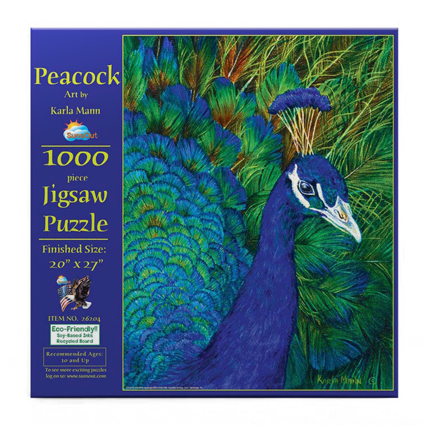 SUNSOUT INC - Peacock - 1000 pc Jigsaw Puzzle by Artist: Karla Mann - Finished Size 20" x 27" - MPN# 26204