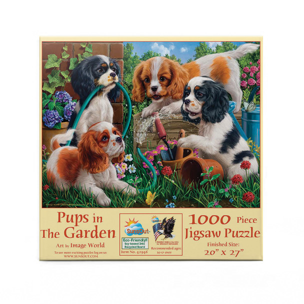 SUNSOUT INC - Pups in the Garden - 1000 pc Jigsaw Puzzle by Artist: Image World - Finished Size 20" x 27" - MPN# 42946