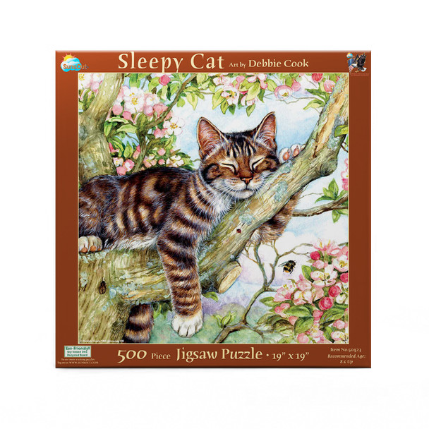 SUNSOUT INC - Sleepy Cat - 500 pc Jigsaw Puzzle by Artist: Debbie Cook - Finished Size 19" x 19" - MPN# 50423