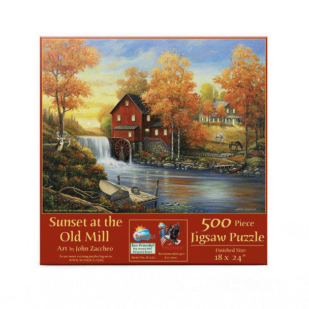 SUNSOUT INC - Sunset at the Old Mill - 500 pc Jigsaw Puzzle by Artist: John Zaccheo - Finished Size 18" x 24" - MPN# 62112