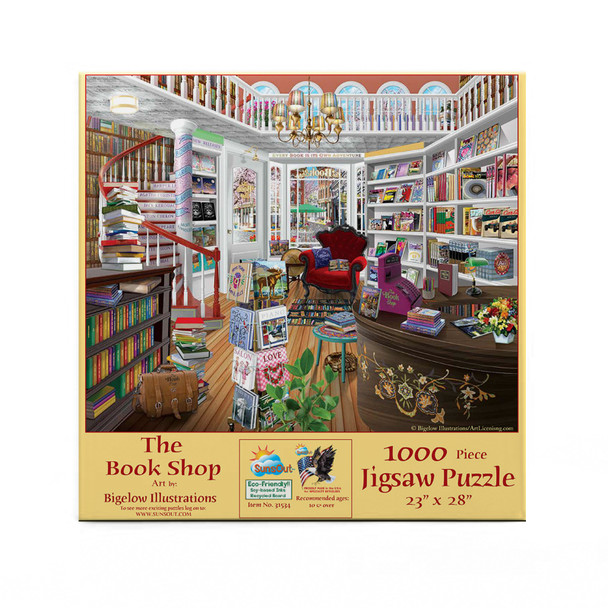 SUNSOUT INC - The Book Shop - 1000 pc Jigsaw Puzzle by Artist: Bigelow Illustrations - Finished Size 23" x 28" - MPN# 31534