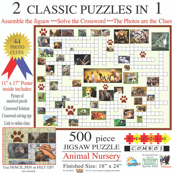 SUNSOUT INC - Animal Nursery - 500 pc Puzzle Combo Jigsaw Puzzle by Artist: Irv Brechner - Finished Size 18" x 24" - MPN# 10160