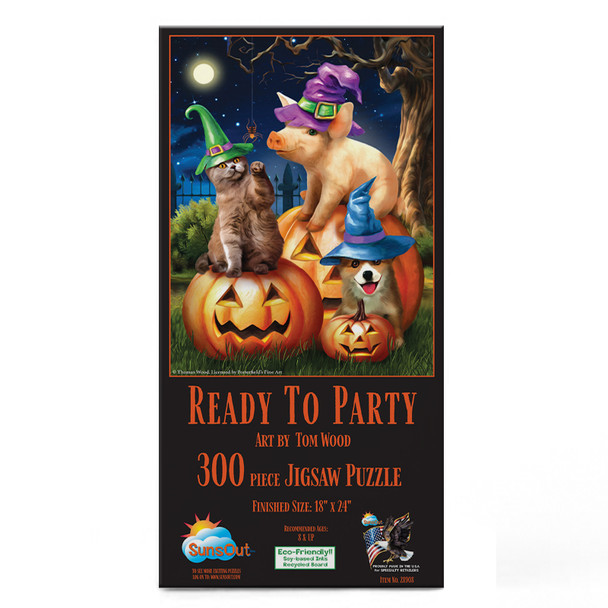 SUNSOUT INC - Ready to Party - 300 pc Jigsaw Puzzle by Artist: Tom Wood - Finished Size 18" x 24" Halloween - MPN# 28908