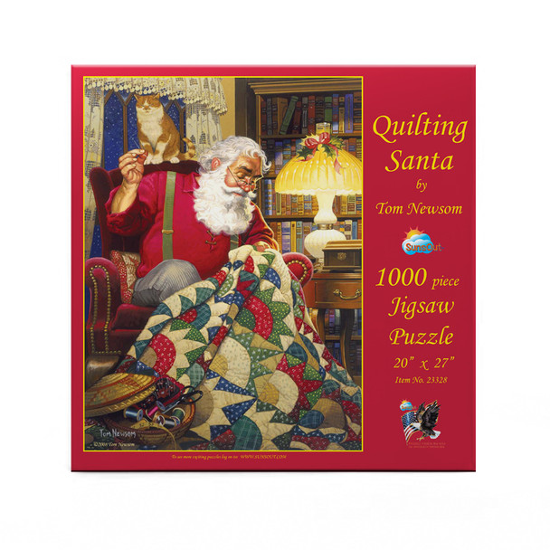 SUNSOUT INC - Quilting Santa - 1000 pc Jigsaw Puzzle by Artist: Tom Newsom - Finished Size 20" x 27" Christmas - MPN# 23328
