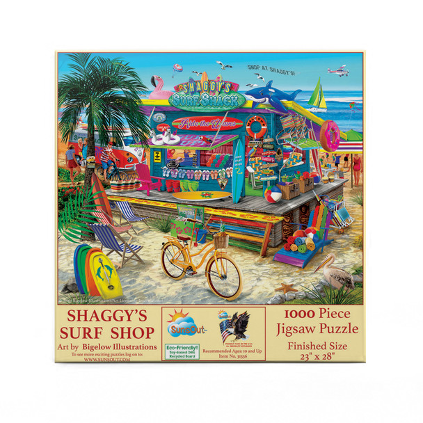 SUNSOUT INC - Shaggy's Surf Shop pc - 1000 pc Jigsaw Puzzle by Artist: Bigelow Illustrations - Finished Size 23" x 28" - MPN# 31556