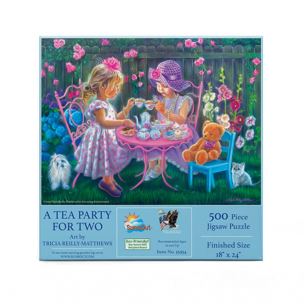 SUNSOUT INC - A Tea Party for Two - 500 pc Jigsaw Puzzle by Artist: Tricia Reilly-Matthews - Finished Size 18" x 24" - MPN# 35954