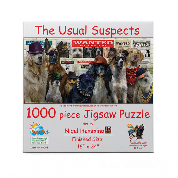 SUNSOUT INC - The Usual Suspects - 1000 pc Jigsaw Puzzle by Artist: Nigel Hemming - Finished Size 16" x 34" - MPN# 49008 SUNSOUT INC - The Usual Suspects - 1000 pc Jigsaw Puzzle by Artist: Nigel Hemming - Finished Size 16" x 34" - MPN# 49008