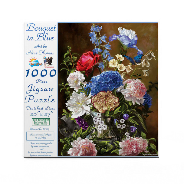 SUNSOUT INC - Bouquet in Blue - 1000 pc Jigsaw Puzzle by Artist: Nene Thomas - Finished Size 20" x 27" - MPN# 67709