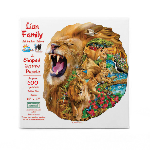 SUNSOUT INC - Lion Family - 600 pc Special Shape Jigsaw Puzzle by Artist: Lori Schory - Finished Size 25" x 27" - MPN# 97010