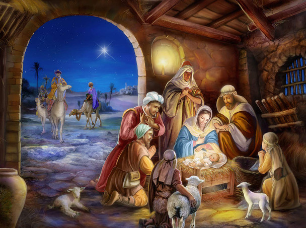 SUNSOUT INC - Upon A Holy Night - 1000 pc Jigsaw Puzzle by Artist: Menga - Finished Size 20" x 27" Christmas - MPN# 60609