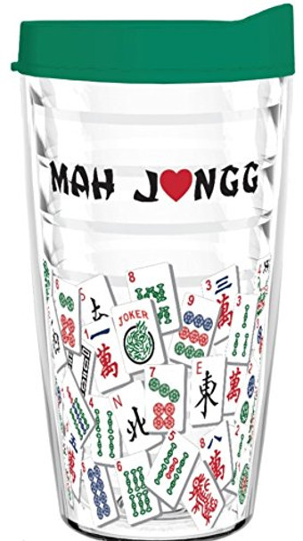 Tumbler 16 oz - Mah Jongg Tile Design Tritan USA Drinkware (Green Lid)