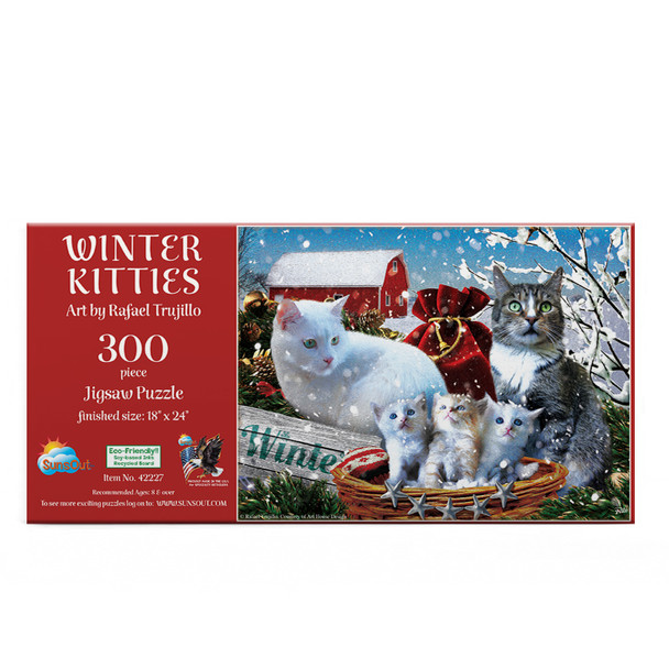 SUNSOUT INC - Winter Kitties - 300 pc Jigsaw Puzzle by Artist: Rafael Trujillo - Finished Size 18" x 24" Christmas - MPN# 42227