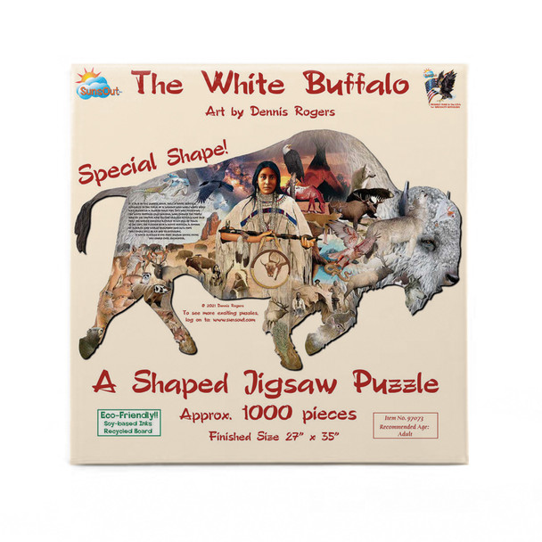 SUNSOUT INC - The White Buffalo - 1000 pc Special Shape Jigsaw Puzzle by Artist: Dennis Rogers - Finished Size 27" x 35" - MPN# 97073
