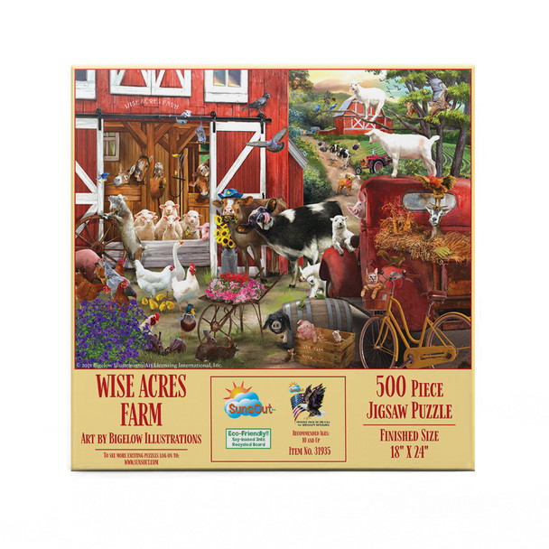 SUNSOUT INC - Wise Acres Farm - 500 pc Jigsaw Puzzle by Artist: Bigelow Illustrations - Finished Size 18" x 24" - MPN# 31935