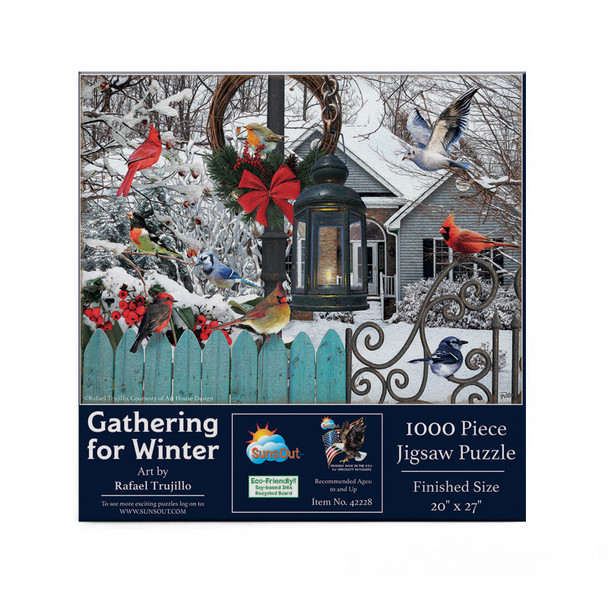 SUNSOUT INC - Gathering for Winter - 1000 pc Jigsaw Puzzle by Artist: Rafael Trujillo - Finished Size 20" x 27" Christmas - MPN# 42228